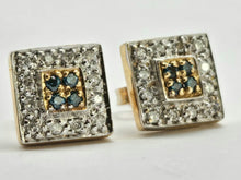 Load image into Gallery viewer, 1275: Vintage; 9ct Gold Green & White Diamonds Square Set Stud Earrings- sparkling ear candy