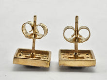 Load image into Gallery viewer, 1275: Vintage; 9ct Gold Green & White Diamonds Square Set Stud Earrings- sparkling ear candy
