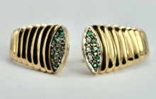 Load image into Gallery viewer, 0950: Vintage: 9ct Gold Emerald Diamonds Art Deco Stud Earrings- stylish, heavy, distinguished