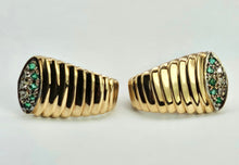 Load image into Gallery viewer, 0950: Vintage: 9ct Gold Emerald Diamonds Art Deco Stud Earrings- stylish, heavy, distinguished