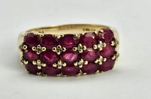 Cargar imagen en el visor de la galería, 0965: Vintage: Substantial 9ct Gold Rubies Diamonds Geometric Set Ring- fabulous