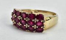 Cargar imagen en el visor de la galería, 0965: Vintage: Substantial 9ct Gold Rubies Diamonds Geometric Set Ring- fabulous