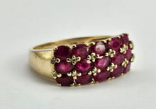 Cargar imagen en el visor de la galería, 0965: Vintage: Substantial 9ct Gold Rubies Diamonds Geometric Set Ring- fabulous