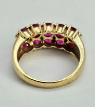 Cargar imagen en el visor de la galería, 0965: Vintage: Substantial 9ct Gold Rubies Diamonds Geometric Set Ring- fabulous
