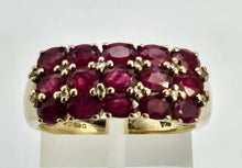 Cargar imagen en el visor de la galería, 0965: Vintage: Substantial 9ct Gold Rubies Diamonds Geometric Set Ring- fabulous