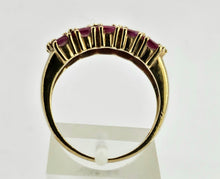 Cargar imagen en el visor de la galería, 0965: Vintage: Substantial 9ct Gold Rubies Diamonds Geometric Set Ring- fabulous
