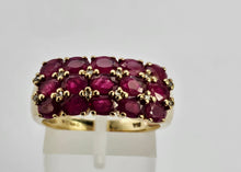 Cargar imagen en el visor de la galería, 0965: Vintage: Substantial 9ct Gold Rubies Diamonds Geometric Set Ring- fabulous