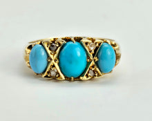 Cargar imagen en el visor de la galería, Antique: 18ct Gold Turquoises Diamonds Ring-From 1902