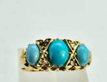 Cargar imagen en el visor de la galería, Antique: 18ct Gold Turquoises Diamonds Ring-From 1902