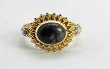 Load image into Gallery viewer, 1274: Vintage: 9ct Gold Cabochon "Carbuncle" Black Agate Diamonds Signet Ring