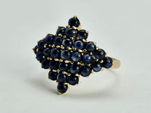 Load image into Gallery viewer, 6263 Vintage:  9ct Gold French Blue Sapphires Geometric Cluster Ring