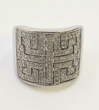 Load image into Gallery viewer, 6330 Vintage: 9ct White Gold Large Greek Key Natural Sparkling Diamonds Statement Ring
