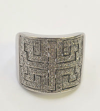 Load image into Gallery viewer, 6330 Vintage: 9ct White Gold Large Greek Key Natural Sparkling Diamonds Statement Ring