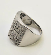 Load image into Gallery viewer, 6330 Vintage: 9ct White Gold Large Greek Key Natural Sparkling Diamonds Statement Ring