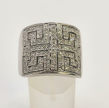 Load image into Gallery viewer, 6330 Vintage: 9ct White Gold Large Greek Key Natural Sparkling Diamonds Statement Ring