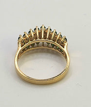 Load image into Gallery viewer, 6331 Vintage: 14ct Gold 18 Emeralds Diamonds Tiered Dress/Stacker Ring