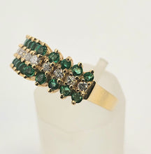 Load image into Gallery viewer, 6331 Vintage: 14ct Gold 18 Emeralds Diamonds Tiered Dress/Stacker Ring