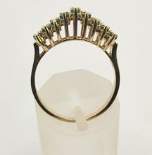 Load image into Gallery viewer, 6331 Vintage: 14ct Gold 18 Emeralds Diamonds Tiered Dress/Stacker Ring