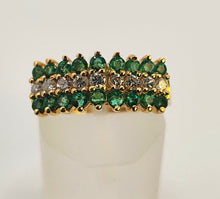 Load image into Gallery viewer, 6331 Vintage: 14ct Gold 18 Emeralds Diamonds Tiered Dress/Stacker Ring