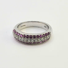 Load image into Gallery viewer, 1110: Vintage: 18ct White Gold Pink Rubies Diamonds Tiered Half-Eternity Ring- Simply gorgeous