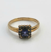 Load image into Gallery viewer, 1043: Vintage 9ct Gold Yellow Diamonds Cushion Cut Iolite Dress Ring