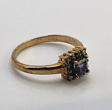 Load image into Gallery viewer, 1043: Vintage 9ct Gold Yellow Diamonds Cushion Cut Iolite Dress Ring