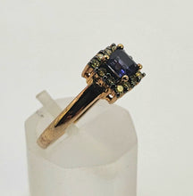 Load image into Gallery viewer, 1043: Vintage 9ct Gold Yellow Diamonds Cushion Cut Iolite Dress Ring
