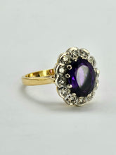 Load image into Gallery viewer, 1056: Vintage: 18ct Gold Deep Purple Amethyst 12 Diamonds Cluster Ring- Date-Mark 1963