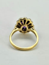 Load image into Gallery viewer, 1056: Vintage: 18ct Gold Deep Purple Amethyst 12 Diamonds Cluster Ring- Date-Mark 1963