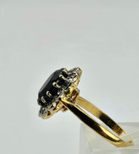 Load image into Gallery viewer, 1056: Vintage: 18ct Gold Deep Purple Amethyst 12 Diamonds Cluster Ring- Date-Mark 1963