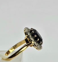 Load image into Gallery viewer, 1056: Vintage: 18ct Gold Deep Purple Amethyst 12 Diamonds Cluster Ring- Date-Mark 1963