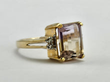Cargar imagen en el visor de la galería, 1329: Vintage: 9ct Gold Emerald Cut Ametrine Diamonds Cocktail Ring