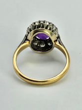 Load image into Gallery viewer, 1071: Vintage: 18ct Gold Platinum Amethyst Diamonds Cluster Ring