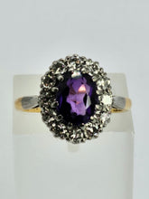Load image into Gallery viewer, 1071: Vintage: 18ct Gold Platinum Amethyst Diamonds Cluster Ring
