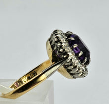 Load image into Gallery viewer, 1071: Vintage: 18ct Gold Platinum Amethyst Diamonds Cluster Ring