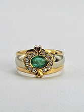 Load image into Gallery viewer, 6305Vintage:: 18ct Mixed Gold Emerald Diamonds Target Ring- total statement piece