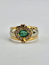 Load image into Gallery viewer, 6305 Vintage: 18ct Mixed Gold Emerald Diamonds Target Ring- total statement piece unisex