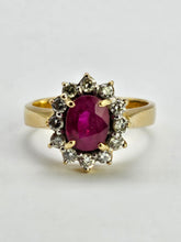 Load image into Gallery viewer, 6306 Vintage: 18ct Gold Ruby (1.76ct) Diamonds (0.6ct) Diana Style Cluster Ring