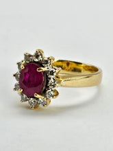 Load image into Gallery viewer, 6306 Vintage: 18ct Gold Ruby (1.76ct) Diamonds (0.6ct) Diana Style Cluster Ring