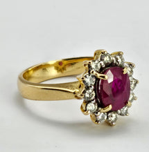 Load image into Gallery viewer, 6306 Vintage: 18ct Gold Ruby (1.76ct) Diamonds (0.6ct) Diana Style Cluster Ring