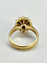 Load image into Gallery viewer, 6306 Vintage: 18ct Gold Ruby (1.76ct) Diamonds (0.6ct) Diana Style Cluster Ring