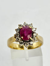 Load image into Gallery viewer, 6306 Vintage: 18ct Gold Ruby (1.76ct) Diamonds (0.6ct) Diana Style Cluster Ring