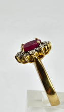 Load image into Gallery viewer, 6306 Vintage: 18ct Gold Ruby (1.76ct) Diamonds (0.6ct) Diana Style Cluster Ring