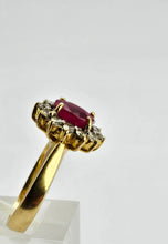Load image into Gallery viewer, 6306 Vintage: 18ct Gold Ruby (1.76ct) Diamonds (0.6ct) Diana Style Cluster Ring