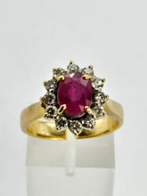 Load image into Gallery viewer, 6306 Vintage: 18ct Gold Ruby (1.76ct) Diamonds (0.6ct) Diana Style Cluster Ring