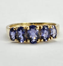 Load image into Gallery viewer, 6324 Vintage: Rare 9ct Gold Iolites 5 Stone Dress/Stacker Ring