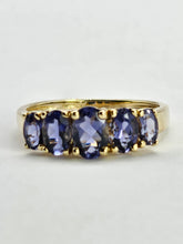 Load image into Gallery viewer, 6324 Vintage: Rare 9ct Gold Iolites 5 Stone Dress/Stacker Ring