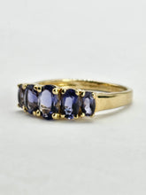 Load image into Gallery viewer, 6324 Vintage: Rare 9ct Gold Iolites 5 Stone Dress/Stacker Ring
