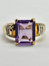 Load image into Gallery viewer, 6337 Vintage: 9ct Gold Large Emerald Cut Amethyst Glacier Topaz Cocktail Ring