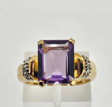 Load image into Gallery viewer, 6337 Vintage: 9ct Gold Large Emerald Cut Amethyst Glacier Topaz Cocktail Ring